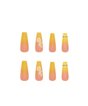 YoYoee 24 PCS Yellow Gradient Long Coffin Press On Nails - Daisy Acrylic Fake Nails for Women - Buy Online on GoSupps.com