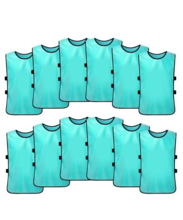 Tych3L Pinnies Scrimmage Training Vests for Kids and Adults (12-Jerseys) - Soccer Pinnies, Sport Pinnies Team Practice Small Light Blue Neon