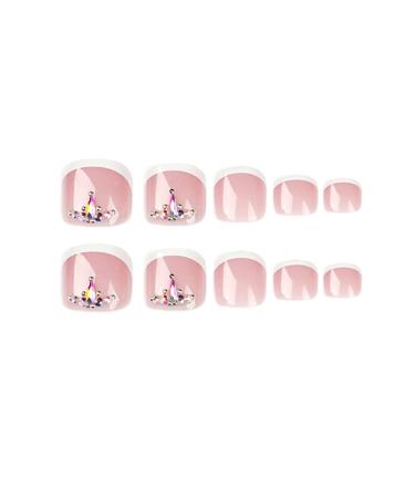 Pink Short Square Fake Toenails with Rhinestones - 24Pcs French False Toenails for Women & Girls - Buy Online on GoSupps.com
