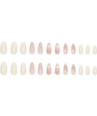Justotry 24 Pcs Pale Orange Heart Stiletto False Nails with Nail Glue - Almond Medium Stick on Nails for Women - French Press on Nails Pattern - Fake Nails for Nail Art - Buy Online on GoSupps.com
