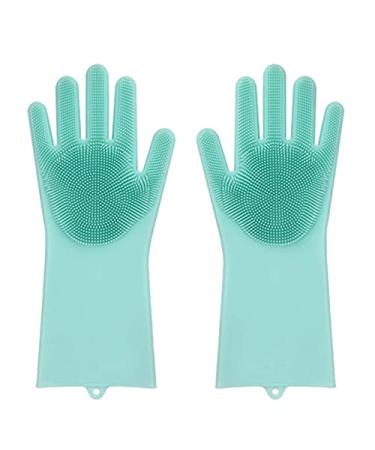 ESASAM Cleaning Gloves Silicone Dishwashing Gloves Household Kitchen Blue Green (15.5 * 34.5cm) Multifunctional Durable Thick Housework Gloves