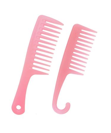 2 PCS Ancgreen Wide Tooth Comb  Detangling Comb  Shower Comb with Hook Hair Comb Brush for Women Curly/Wet/Dry/Long/Thick Hair. (Pink)