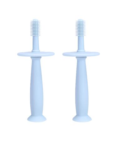 Teething Egg ToothieBrush Set of 2 (Blue) - Silicone Baby Toothbrushes for Kids with Suction Base  Choke Guard | Flexible Infant to Toddlers 1-2 Years Old 360 Degree Child Tooth Brush and Teether