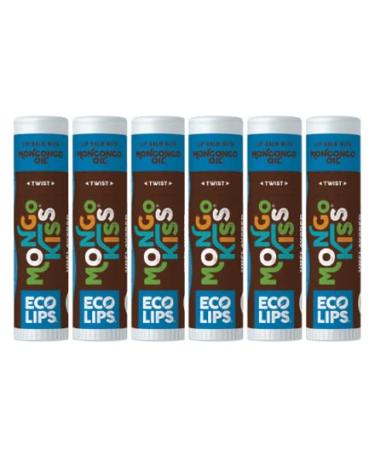 LIP BALM Mongo Kiss 6-Pack by Eco Lips 100% Organic Beeswax & Cocoa Butter Lip Care with Mongongo Oil - Soothe & Moisturize Dry & Cracked Lips - Made in USA. (Unflavored)