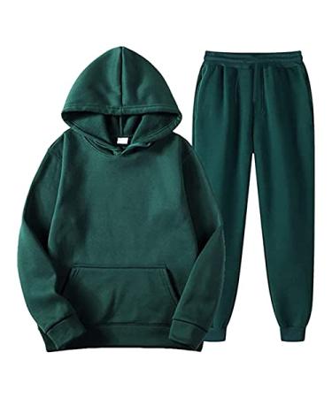 Winter Fleece Sweatsuits for Men: Hoodies Sweatpants Outfit Workout Set Sweatshirts & Joggers Tracksuits,A9 Green X-Large