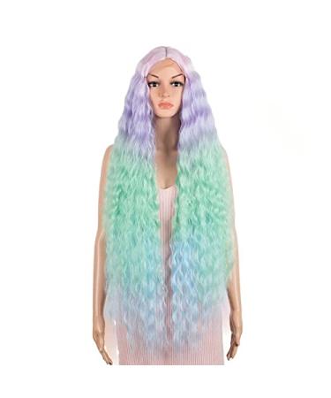Jakejay hair extensions synthetic wig middle section for black women long curly hair 42 inch ombre blonde rainbow color synthetic cosplay wigs 42in Qt pkbl07