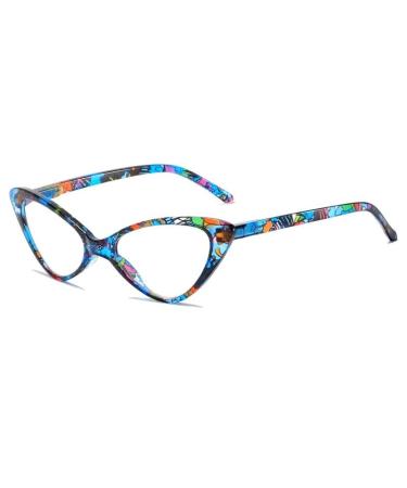 Fashion Anti Eyestrain Reading Glasses Cat-Eye Computer Readers Blue Light Blocking Eyewear Flat Light Mirror +300 Blue