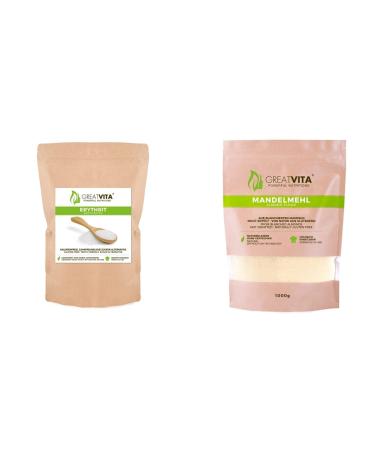 Meavita almond flour natural blanched (1 x 1000g) ground almonds for baking 100 percent naturally protein-rich & erythritan calorie-free sugar alternative 1 Pack (1x 1000 g) in bag 1 kg (1 Pack) bundle with sugar alternative