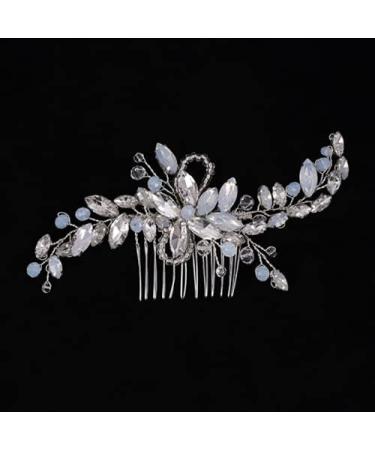 Wedding Hair Comb Silver Blue Rhinestones Opal Crystal Vintage Bridal Clips Hairpiece Handband Accessories for Brides Flower Girl Bridal Hair Pieces - Buy Online on GoSupps.com
