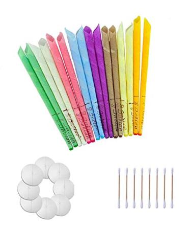 100% Natural Ear Candles Beeswax Candling Cones Fragrance Organic Plant Material Hollow Cone Candles for 16 Pcs(8 Colors) with 8 Protective Disks