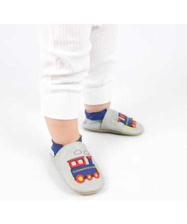 Dotty Fish Soft Leather Baby Shoes, Grey Train Design | Non-Slip Suede Soles | 0-6 Months to 4-5 Years | Toddler Boys' Footwear - Buy Online on GoSupps.com