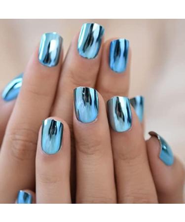 Buy iMABC Blue Metallic Press On Nails - Medium Squoval Reusable Fake Nail Art for Women & Girls | Perfect for Home Office & Parties - Buy Online on GoSupps.com