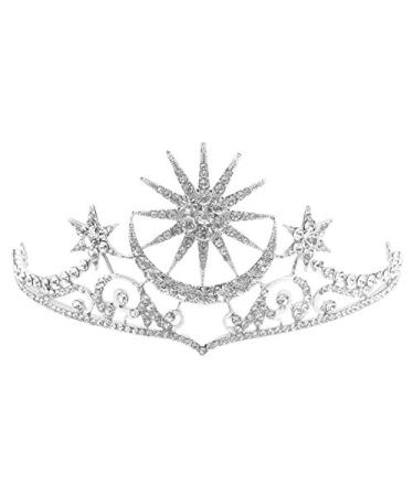 Lurrose Star Crown Moon Crown Star Moon Rhinestone Tiara Crowns Rhinestone Crown Crystal Tiara Crown Wedding Hair Accessories Bridal Hair Accessories (Silver) - Buy Online on GoSupps.com