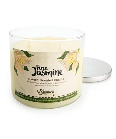 Pure Jasmine Highly Scented Natural 3 Wick Candle, Essential Fragrance Oils, 100% Soy, Phthalate & Paraben Free, Clean Burning, 14.5 Oz.