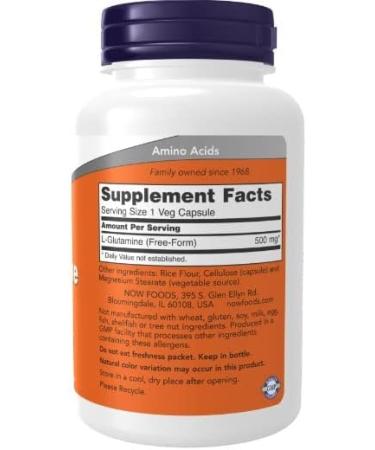 Now Foods L-Glutamine 500mg - 120 Vegan Capsules | Premium Amino Acid Supplement for Muscle Recovery & Immune Support - Buy Online on GoSupps.com