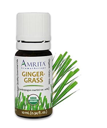 Amrita Aromatherapy Organic Gingergrass Essential Oil 100% Pure Undiluted Cymbopogon martini var. Therapeutic Grade Premium Quality Aromatherapy oil Tested & Verified 10ML