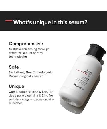 Mini_malist 2% Salicylic Acid Face Wash - Sulphate-Free Anti-Acne Cleanser for Oily Skin | LHA & Zinc Formula for Acne & Pimples | Unisex | 100ml - Buy Online on GoSupps.com