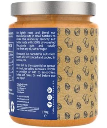 Prime Earth - Crunchy Macadamia Nut Butter - 170g - Made with Macadamia Nuts - Zero Oil Salt & Sugar - Coeliac Keto Paleo & Vegan Friendly - Made in the UK - Buy Online on GoSupps.com