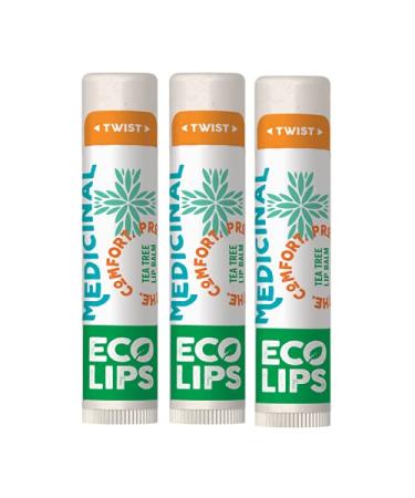 Eco Lips Medicinal Tea Tree 100% Natural Lip Balm with Tea Tree, Lemon Balm and Camphor -100% Plastic-Free Plant Pod Packaging (3 Tubes)