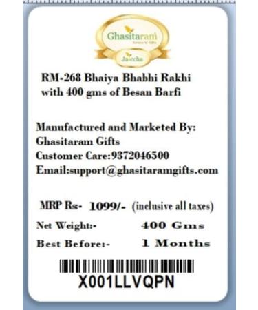 Ghasitaram Gifts Rakhis Online - Rakhi for Brother-RM-268 Bhaiya Bhabhi Rakhi with 400 GMS of Besan Barfi Rakhi Set with 400 gms of Besan Barfi - Buy Online on GoSupps.com
