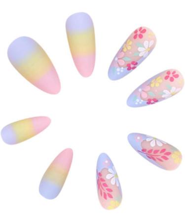 Tdkfdswdoa Rainbow Flowers French Nail Wearable Nails Wearable Press on Nails Finished False Nails - Buy Online on GoSupps.com