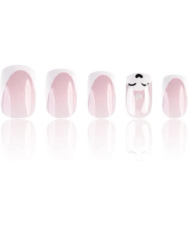 French Tip Press on Nails - Short Square Press On Nails with Nail Tips Cartoon cute rabbit white edge French fake nails press on nails Acrylic False Nails Cute Artificial Nails - Buy Online on GoSupps.com