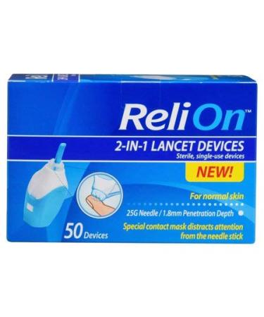 ReliOn - Needle & Lancets for Thin and Delicate Skin   25 Gauge Needle   Sterile  Single use Lancet. 1.8mm Penetration Depth. Includes 50 Lancets