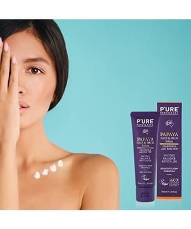 P'URE PAPAYA CARE Face Lotion & Neck Cream 50ml - Vegan Face Moisturiser - Papaya Enzymes Bergamot Calendula Cream Hyaluronic Acid Vitamin E Face Cream - Natural Facial Moisturising Lotion - Buy Online on GoSupps.com