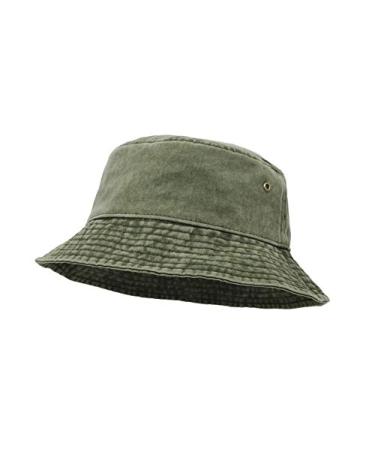 Bucket Hat, Wide Brim Washed Denim Cotton Outdoor Sun Hat Flat Top Cap for Fishing Hiking Beach Sports Army Green