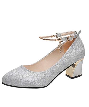 BEAUTYVAN Strap Dancing Shoes Womens Mid-High Heels Latin Ballroom Tango Dance Shoes Breathable Comfortable Solid Shoes 03# Silver 5 Wide
