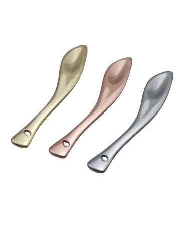 3 Pieces Zinc Alloy Makeup Spatula Eye Cream Spoon Beauty Scoop Mini Spoon Makeup Beauty Spoons Mini Cosmetic Skincare Spatula for Cream Lotions Curved Handle Type Golden Silver Rose-Gold