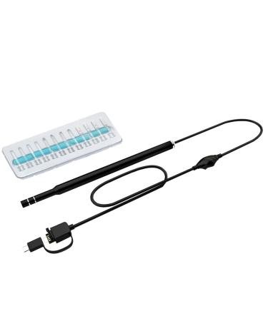 Yuidaaavzz Ear Wax Removal Tool 5.5mm 3 in 1 Visual Ear Scoop Ultra Clear View Ear Camera with Wax Remover Ear Endoscope with LED Lights (Color : Blue) (Black)