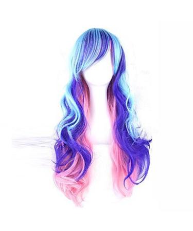 js-wigs synthetic hair wig with bangs synthetic hair side part blue wig 13 cm (approx5inch) cap