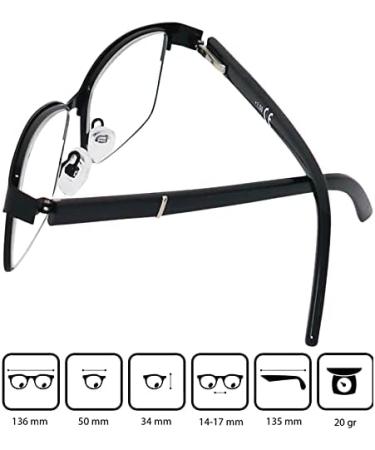 Mini Thin Metal Reading Glasses - Rectangular 2.5 Diopter - Black | Free Case | Stainless Steel Frame - Buy Online on GoSupps.com