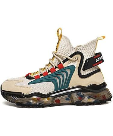 LZDZN Men's High Top Basketball Sneakers - Black/Beige/Grey - Size 9.5 - Buy Online on GoSupps.com
