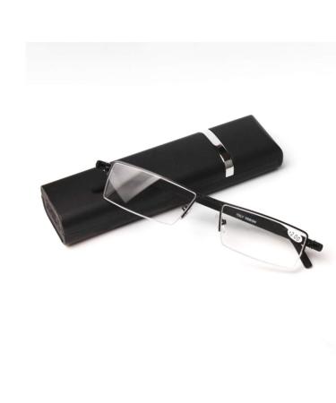 Distinct Men's Women's Superlight Half Rim Reading Glasses with Storage Case (Black 3.00) Black +3.00