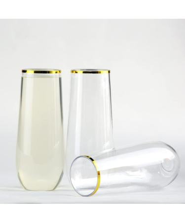 30 Pack Stemless Plastic Champagne Flutes - 9oz Gold Rim - Shatterproof & BPA-Free - Buy Online on GoSupps.com