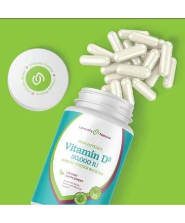 Uniquely Natural Vitamin D3 50 000 IU 125mcg Capsules - 120 Organic Weekly Supplements Non-GMO Gluten Free Pills For Strong Bones Teeth Immune Support - Made in USA - Buy Online on GoSupps.com