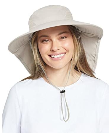 Womens Mens UPF 50+ Hiking Fishing Hat Waterproof Nylon Wide Brim Hat with Large Neck Flap Sun Protection Hats for Women&Men One Size 01-hot Color Beige