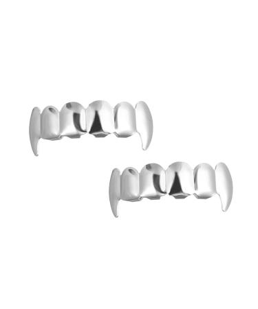 Didiseaon 2pcs Werewolf Teeth Halloween Decor Teeth Grills Top and Bottom Teeth Toy Vampire Fangs Artificial Teeth Simulation Teeth Decorative Props Copper Toy Men and Women Silver Silver
