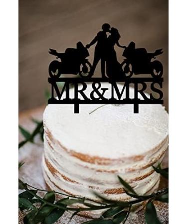 Motorcycle Wedding Cake Topper Funny Mr and Mrs Cake Topper - The Bride and Groom Kissing Face to Face Before Their Motorcycle Funny Motorcycle Bride and Groom Cake Topper - Buy Online on GoSupps.com