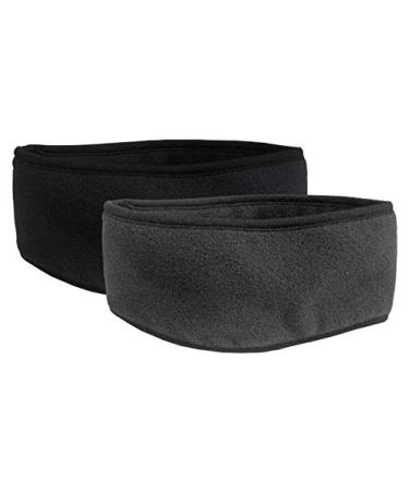 N'Ice Caps Kids 2-Pack Double Layered Winter Fleece Stretch Earlap Headband Black/Charcoal Grey Pack
