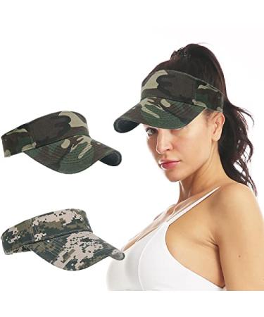 2PCS Sun Visors Hats for Women & Men Adjustable Sports Caps for Golf Running Summer Beach Camo