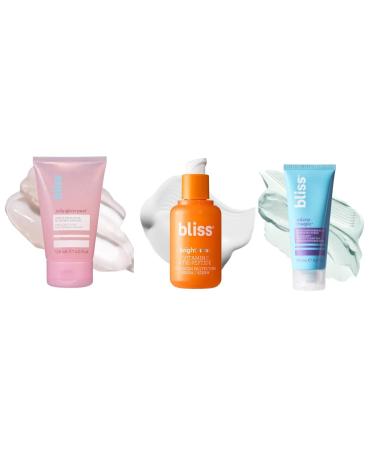 Bliss Brightening Trio: Micro Magic Exfoliating Scrub Bright Idea Vitamin C Serum & Jelly Glow Peel Cleanser - Clean & Vegan Skincare