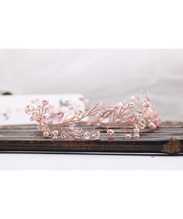 Kercisbeauty Vintage Pink Beads Headband for Brides Headpiece Hair Vine Bridal Hair Accessories Party Prom Tiara - Buy Online on GoSupps.com
