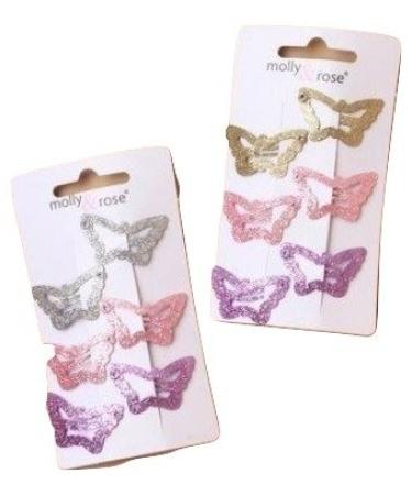 Ladies Girls Womens Kids Card of 6 Pink Silver Gold Glitter Butterfly Sleepies Hair Grips Clips