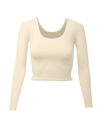 Almere Long Sleeve Top for Women  Contour Double-Lined Seamless Smooth Fabric Sleeved Basic Top w/Low Neck Cut X-Small Cream