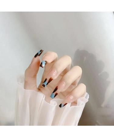 24Pcs/Set Press On Nails Blue amber leopard print ballet French elongated False Nails Acrylic Fake Nails Full Cover Nails Tips Artificial Finger Manicure Press on nails for Women and Girls - Buy Online on GoSupps.com