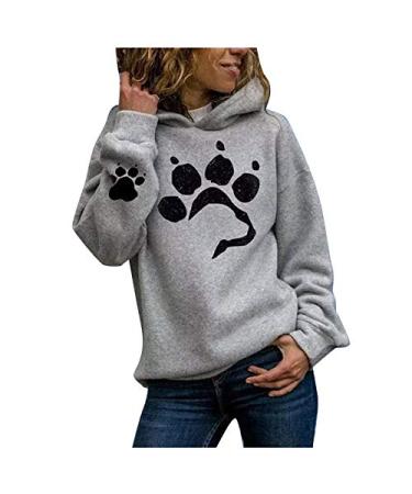 Graphic Sweatshirts for Women Vintage Cute Pets Paw Long Sleeve Casual Drop Shoulder Hoodie Pullover Tops for Dogs Lover Gray X-Large