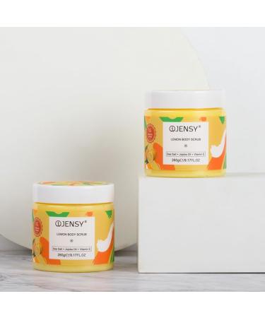 Jensy Body Scrub - Exfoliating Cleansing Smoothing Nourishing Brightening Moisturizing - Vegan All-Natural Paraben-Free Cruelty-Free Organic Sulfate-Free Silicone-Free (Lemon)